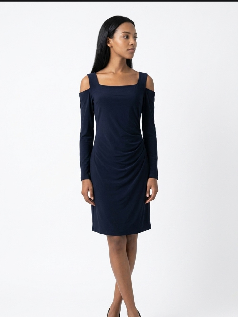 Ralph Lauren Navy Cold-Shoulder Long Sleeve Sheath Dress